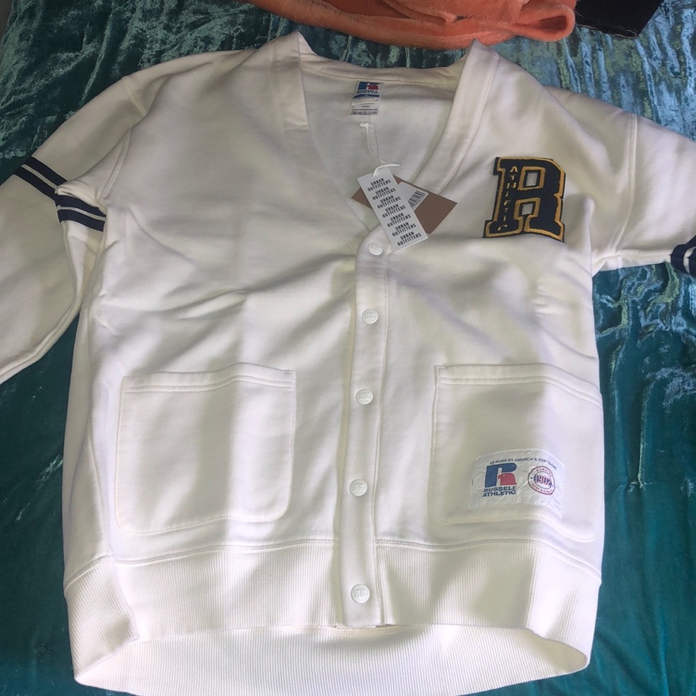 Slightly oversized white Athletic cardigan